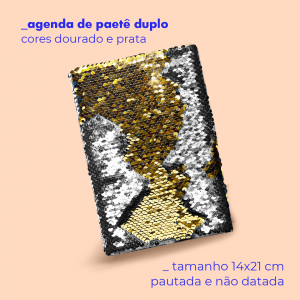 Agenda com Paetê Duplo – 14x21 cm  14x21cm   Paetê Duplo Não Pautada, Não Datada